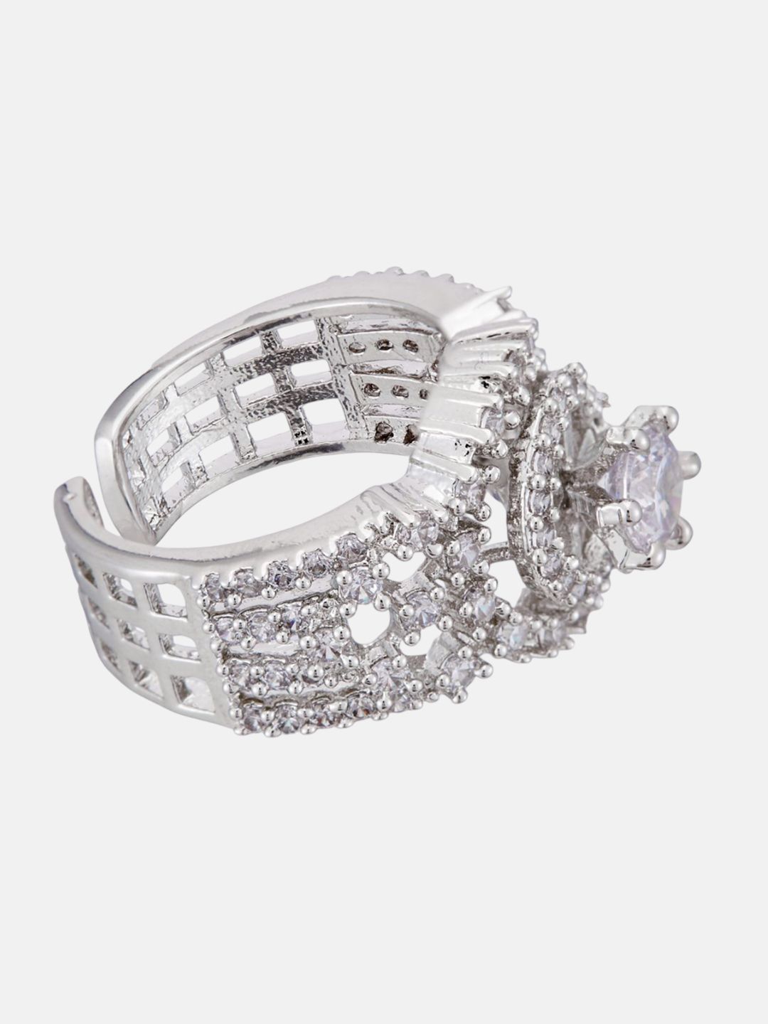 ATIBELLE Silver-Plated Cubic Zirconia Stones Studded Finger Ring