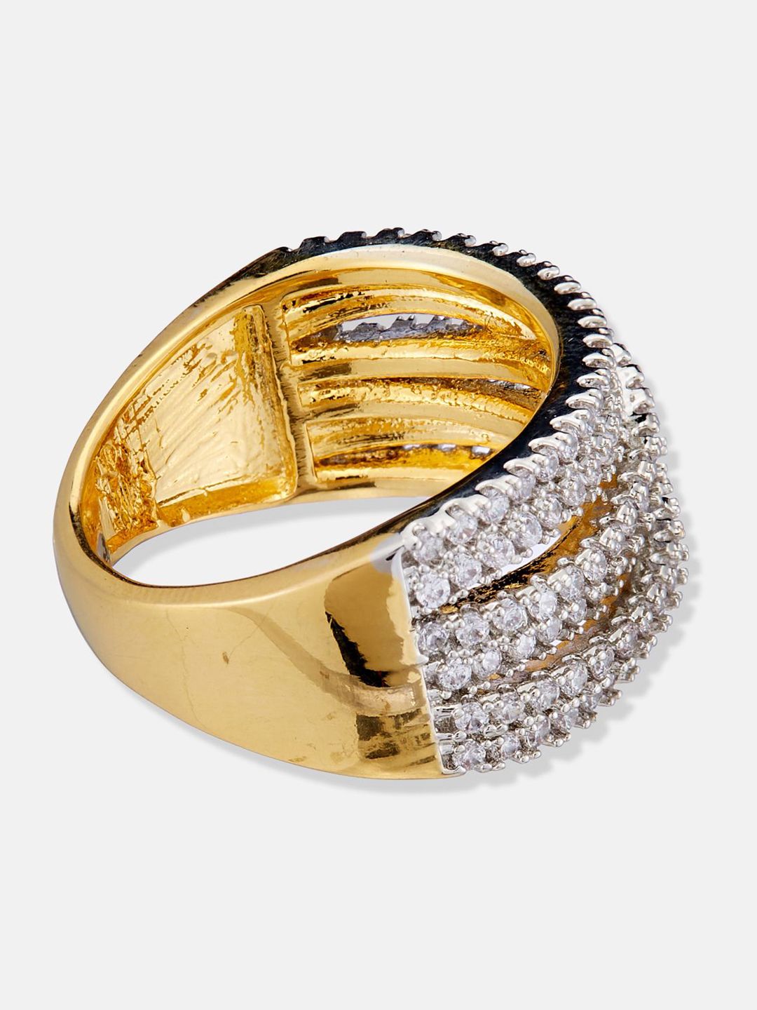 ATIBELLE Gold-Plated Cubic Zirconia Stone Studded Finger Rings