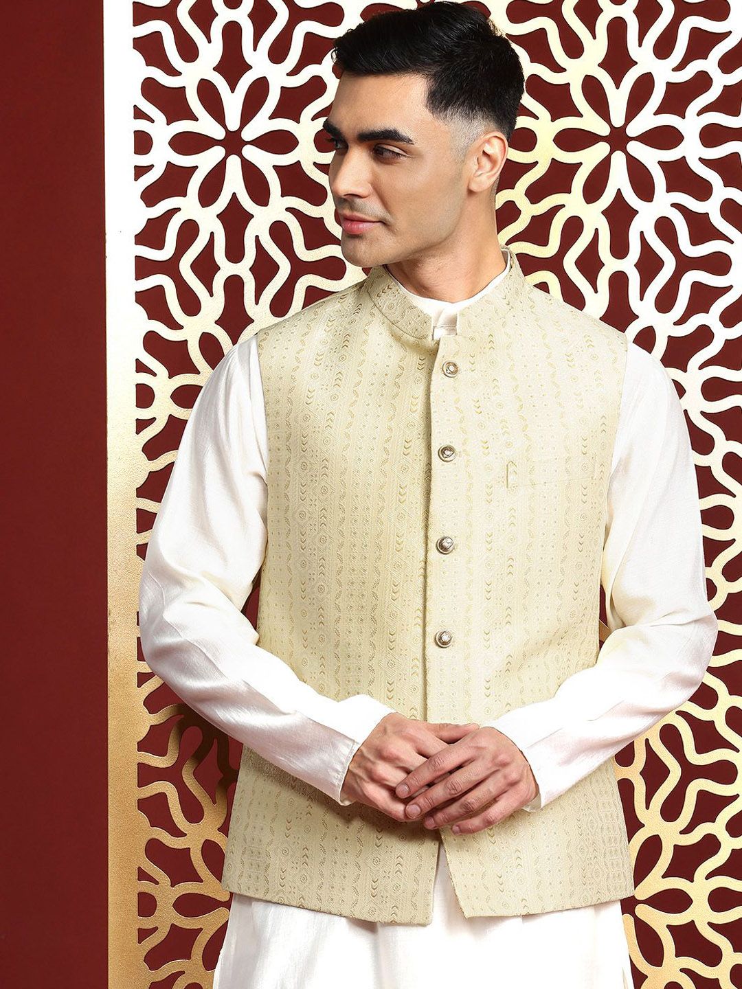 MANQ Ethnic Motifs Woven Design Nehru Jackets-picture-49