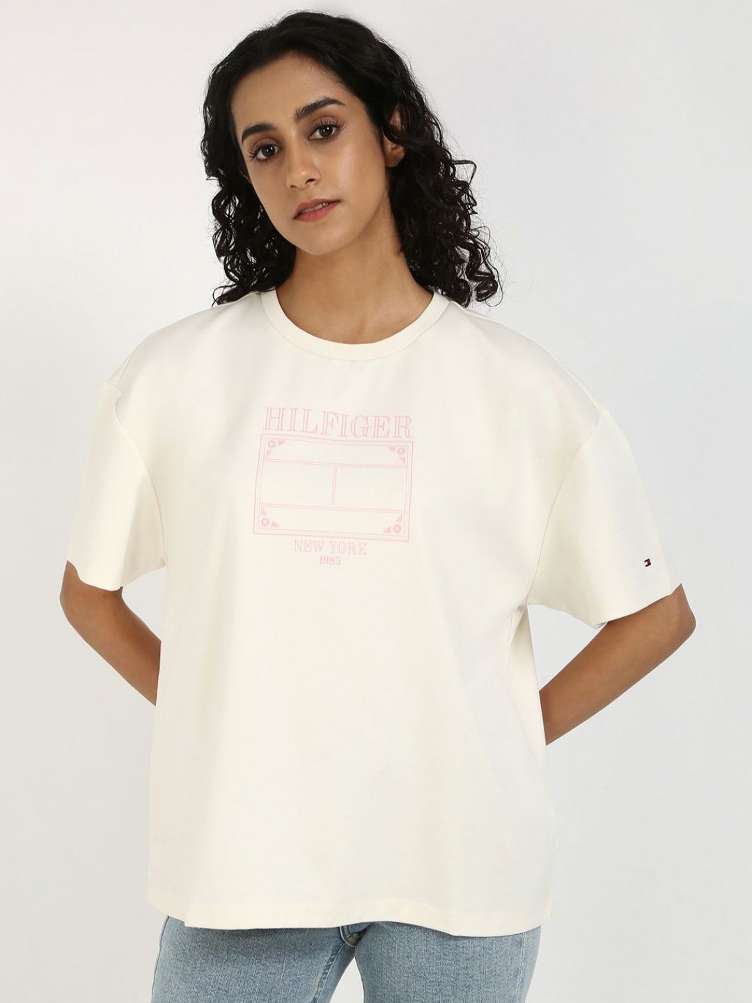 Tommy Hilfiger Women Graphic Printed Round Neck Cotton Relaxed Fit T-shirt-picture-29