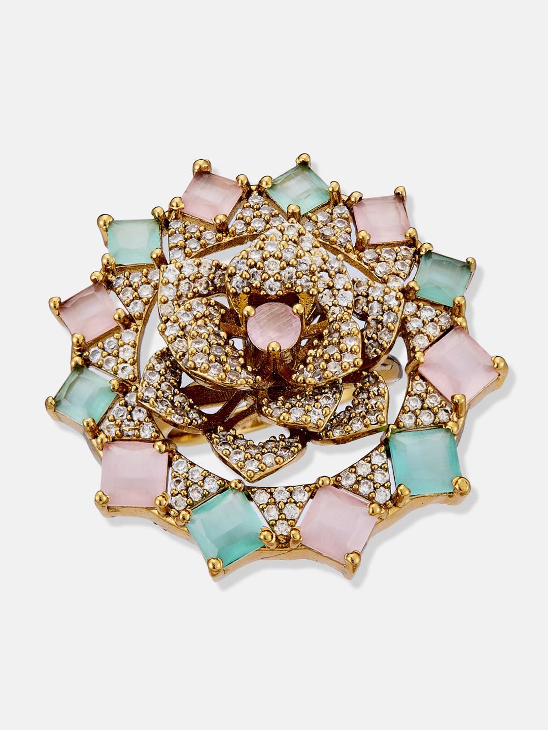 ATIBELLE Gold-Plated Cubic Zirconia Stone Studded Finger Ring