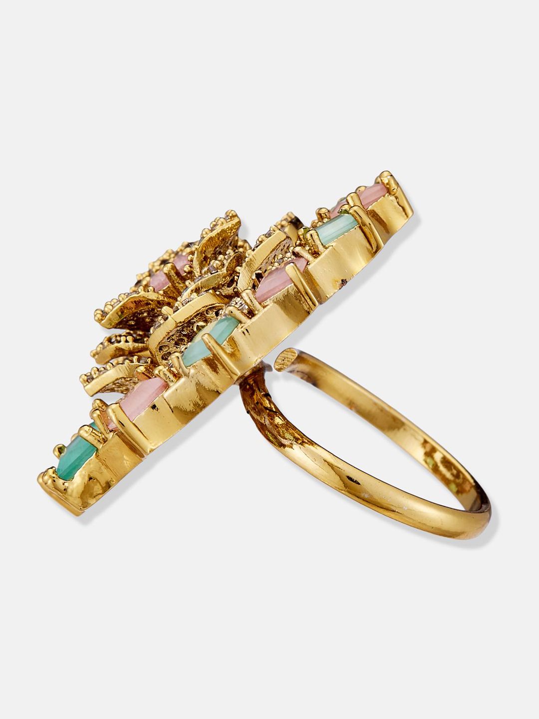 ATIBELLE Gold-Plated Cubic Zirconia Stone Studded Finger Ring
