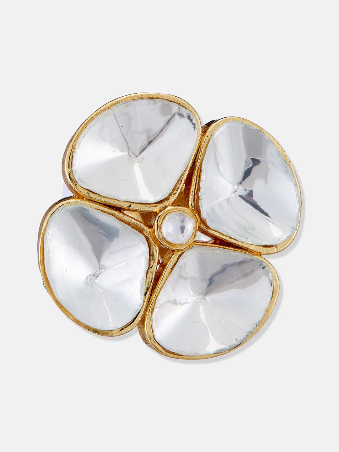ATIBELLE Gold Plated Cubic Zirconia Stone Studded Floral Shaped Finger Ring