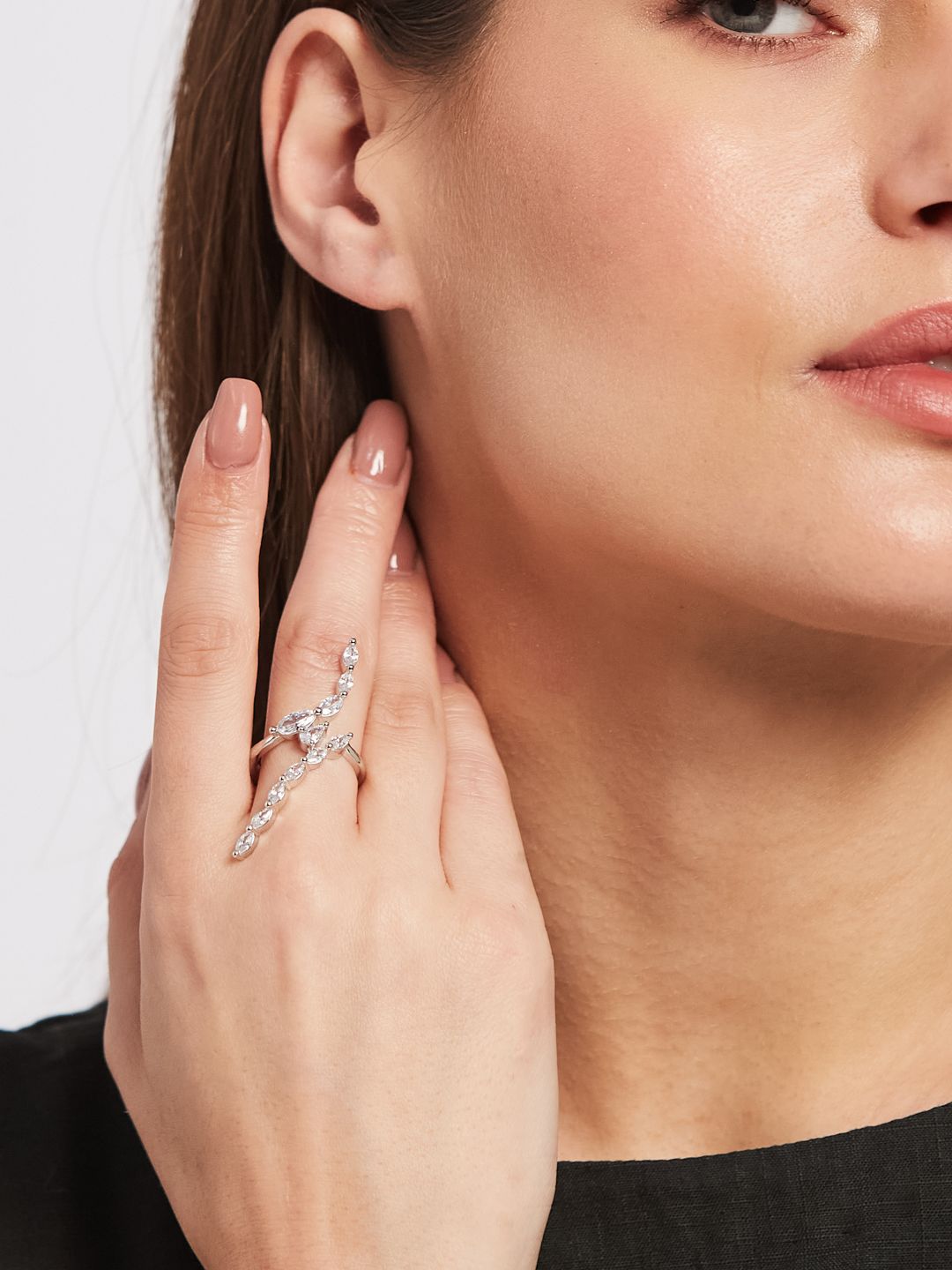 ATIBELLE Silver Plated Cubic Zirconia Stones Studded Finger Ring