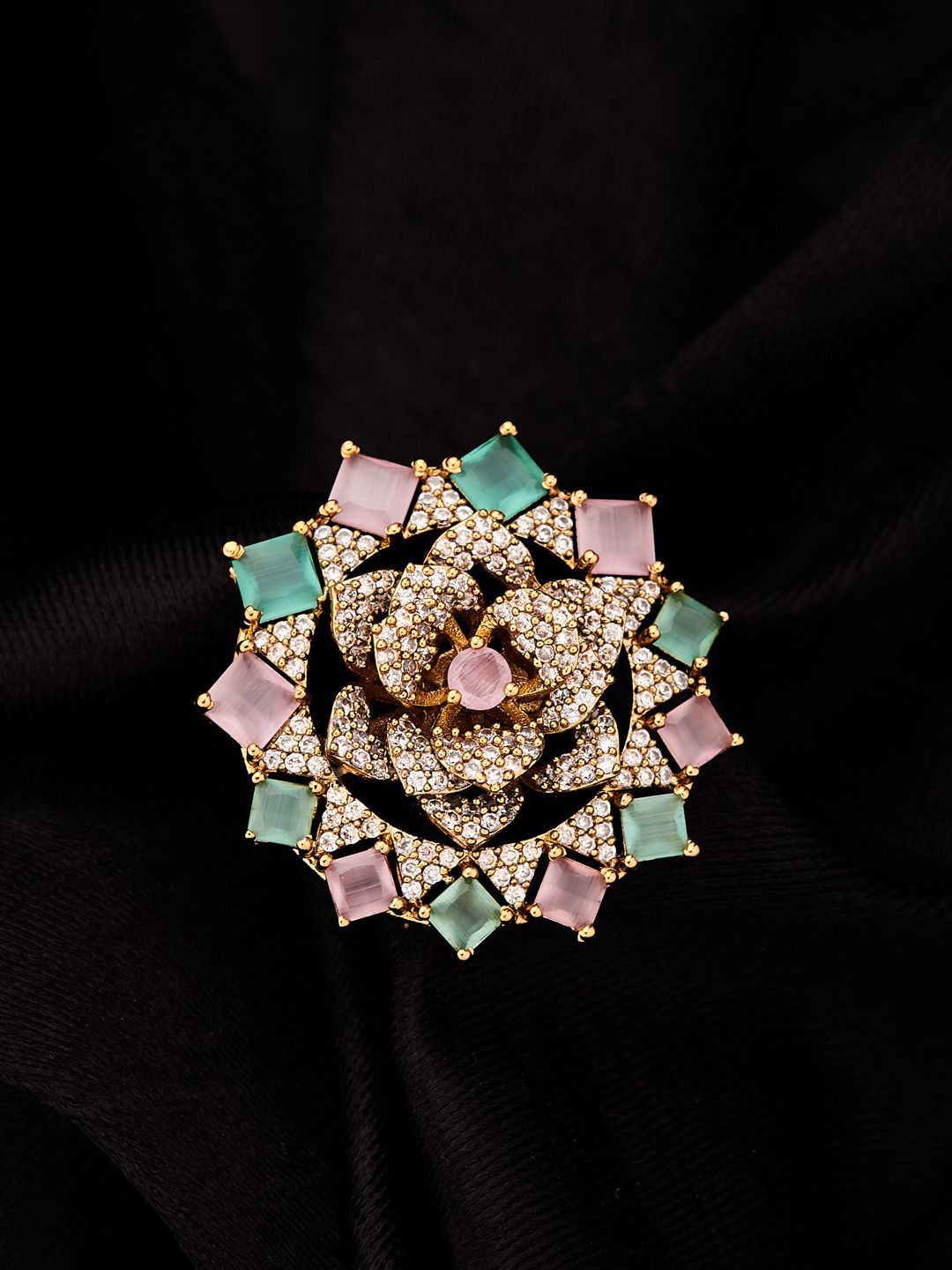 ATIBELLE Gold-Plated Cubic Zirconia Stone Studded Finger Ring