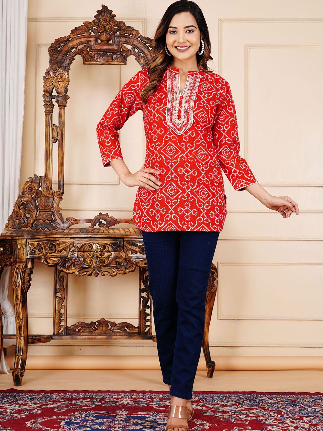 L.H HANDICRAFTS WomenFloral Embroidered Mandarin Collar Ethnic Cotton Crop Top-picture-30