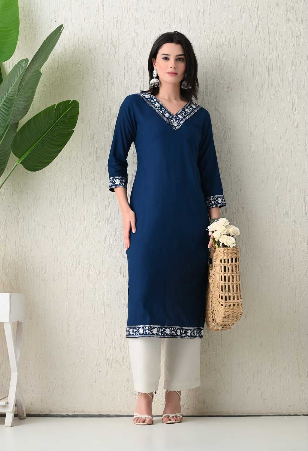 Floral Printed Embroidered Detail Kurta