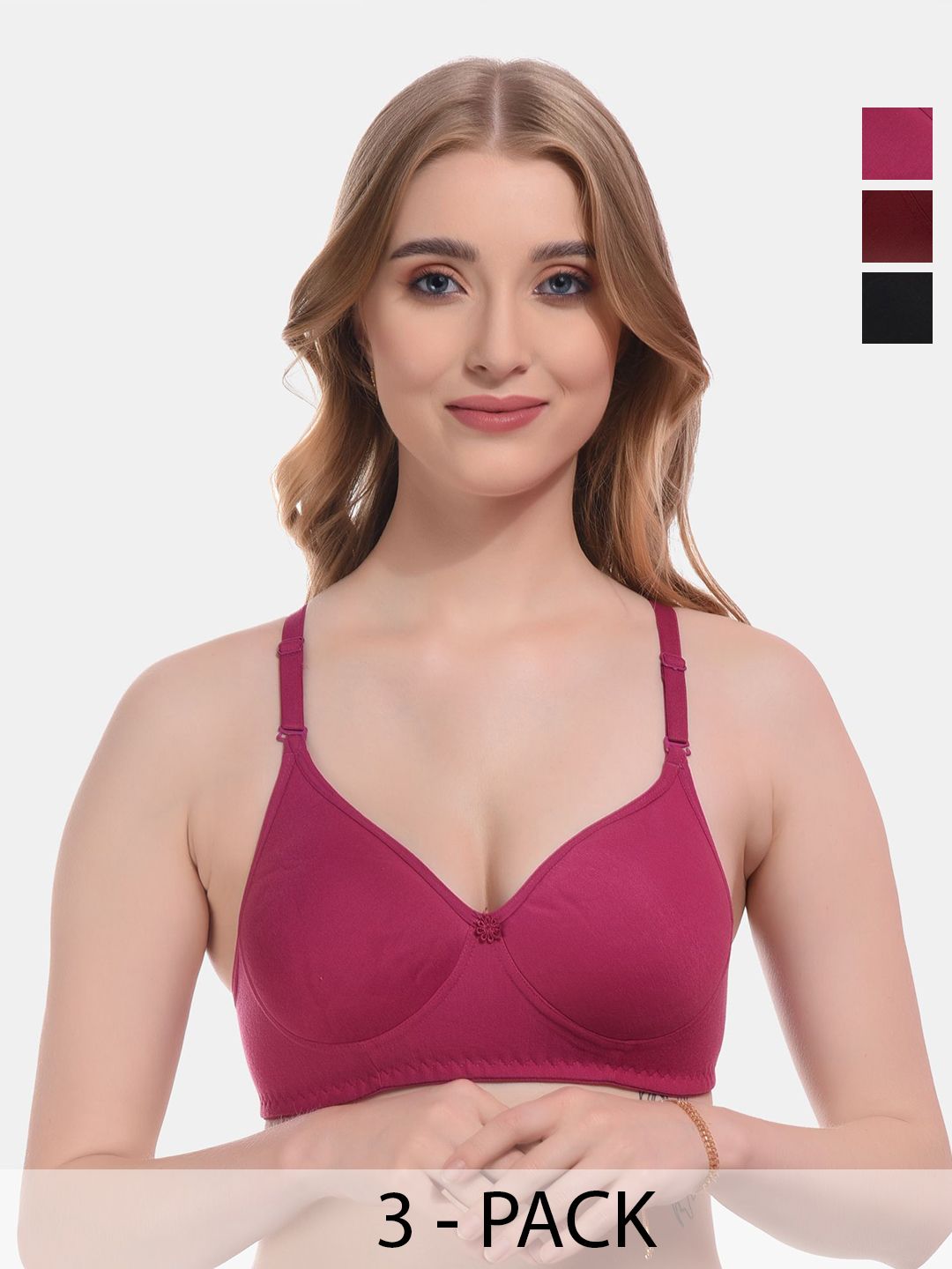 FUNAHME Women Pack of 3 Full Coverage Lightly Padded T-shirt Bras