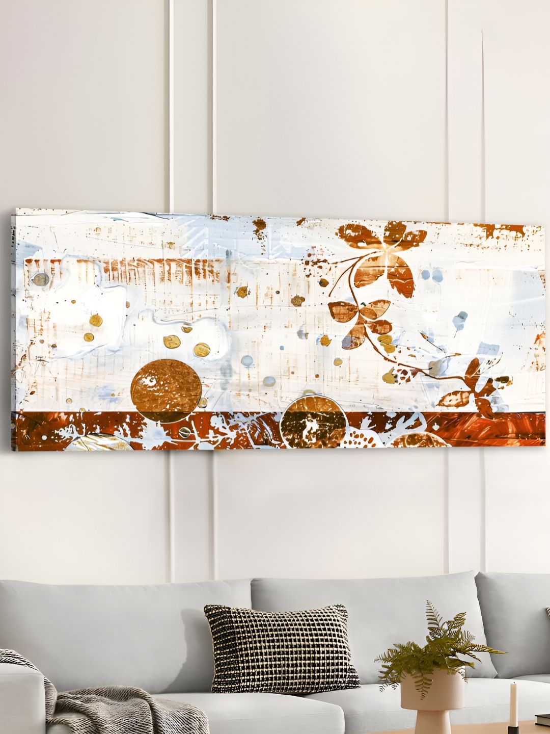 Art Street Gold-Toned & Beige 1 Piece Canvas Abstract Wall Paintings-picture-23