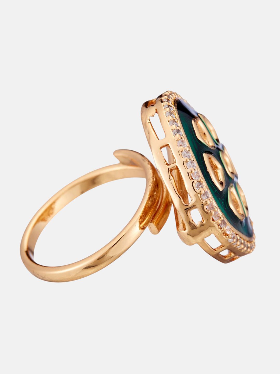 ATIBELLE Gold-Plated Cubic Zirconia And Kundan-Studded Finger Ring