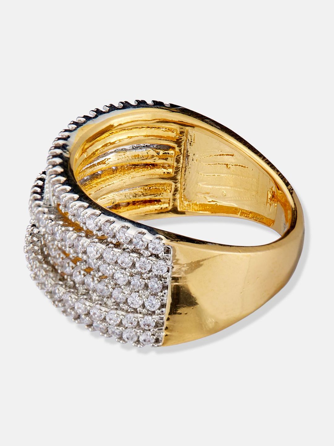 ATIBELLE Gold-Plated Cubic Zirconia Stone Studded Finger Rings