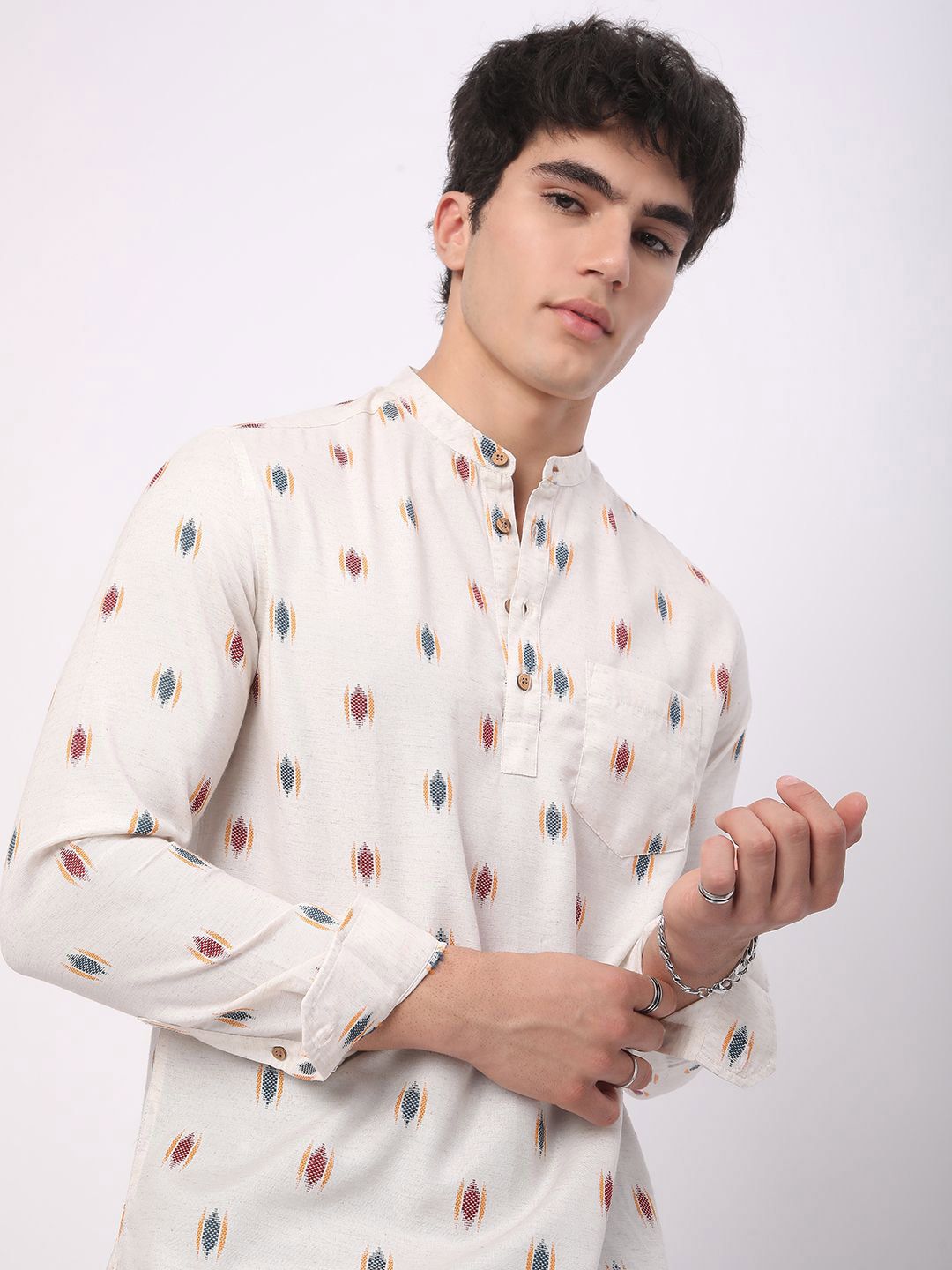 VASTRADO Men Flared Sleeves Thread Work Jacquard Anarkali Kurta-picture-24