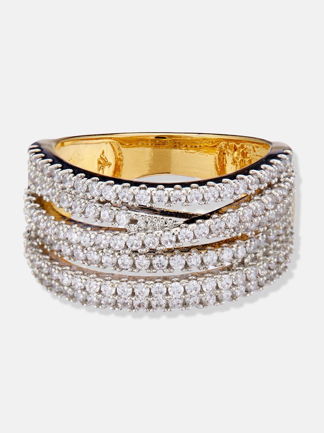 ATIBELLE Gold-Plated Cubic Zirconia Stone Studded Finger Rings