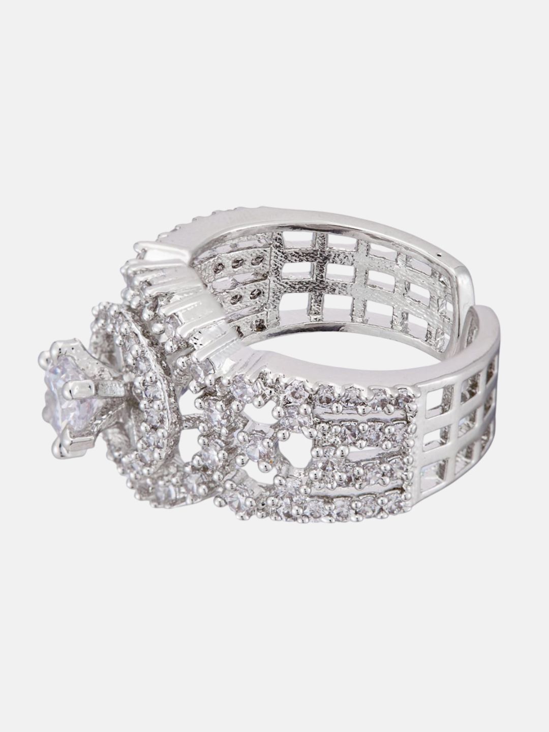 ATIBELLE Silver-Plated Cubic Zirconia Stones Studded Finger Ring