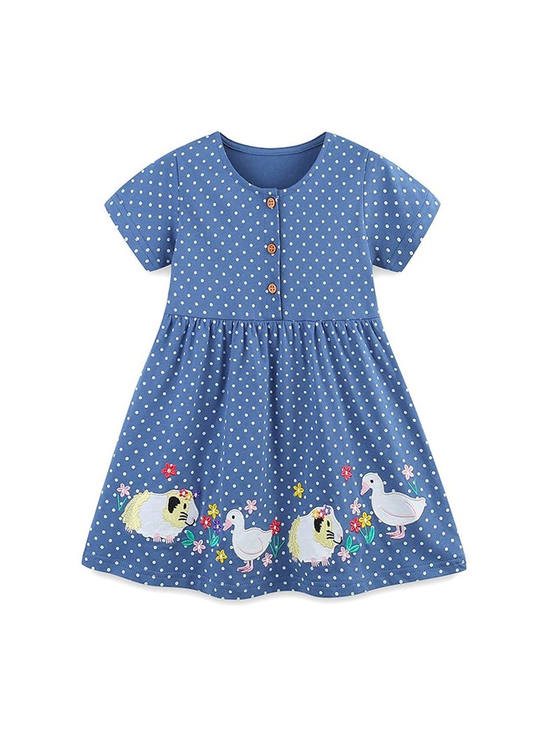 LULU & SKY Girls Cotton Polka Dot Printed Applique Fit & Flare Dress-picture-16