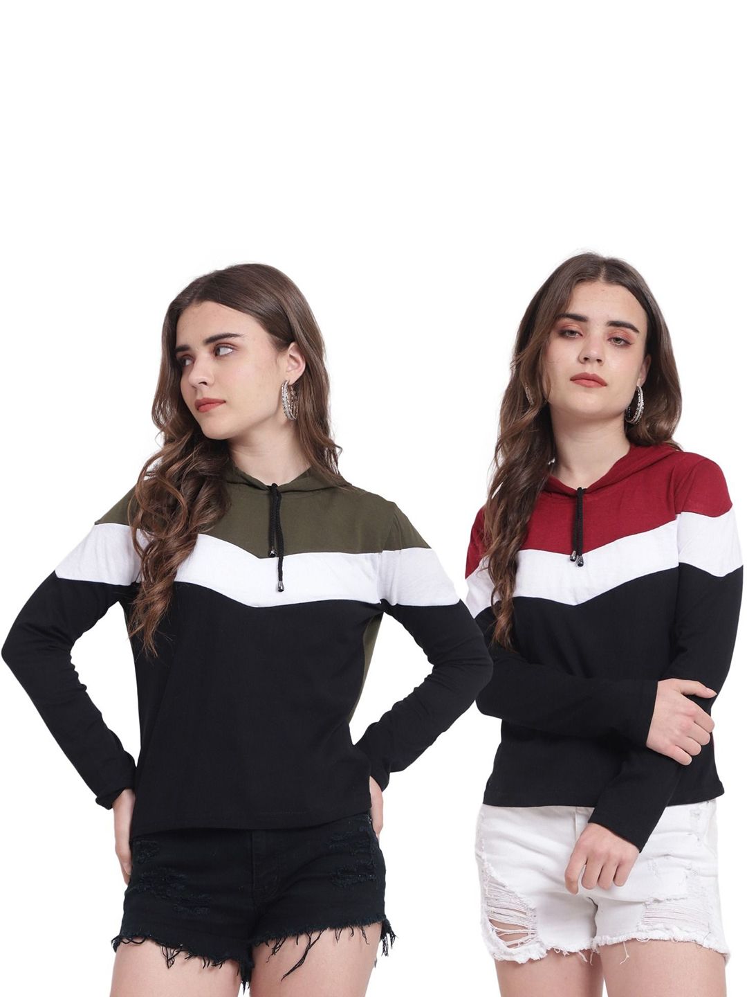 DEEPMAYRA COLLECTION Women 2 Colourblocked V-Neck T-shirt-picture-36