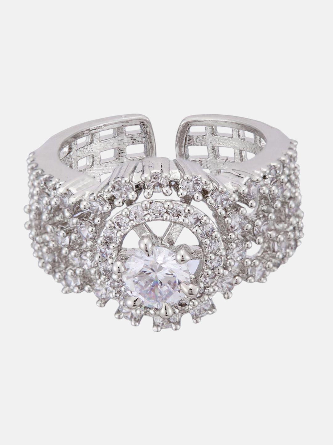 ATIBELLE Silver-Plated Cubic Zirconia Stones Studded Finger Ring