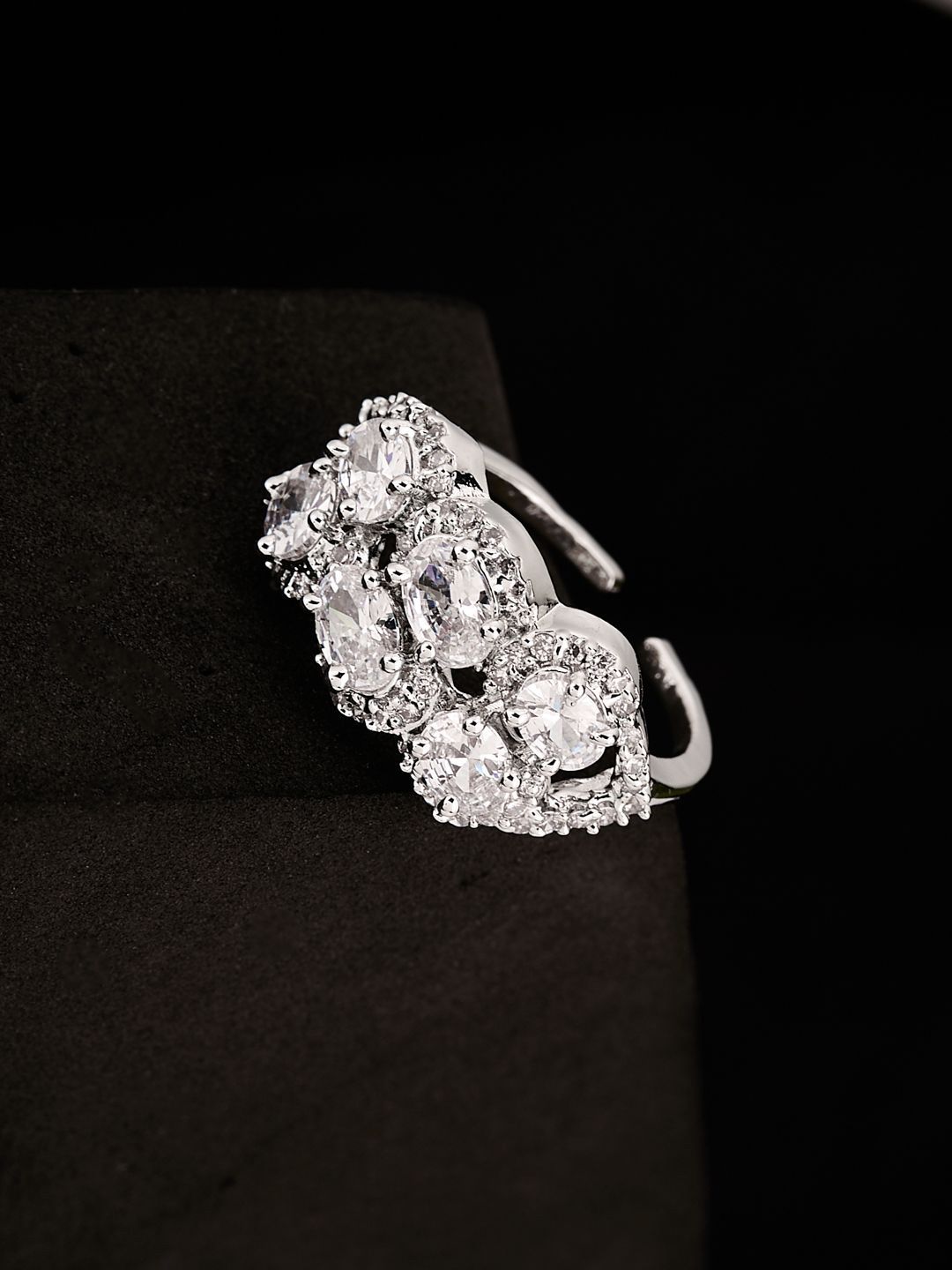 ATIBELLE Silver-Plated Cubic Zirconia Stones Studded Finger Ring