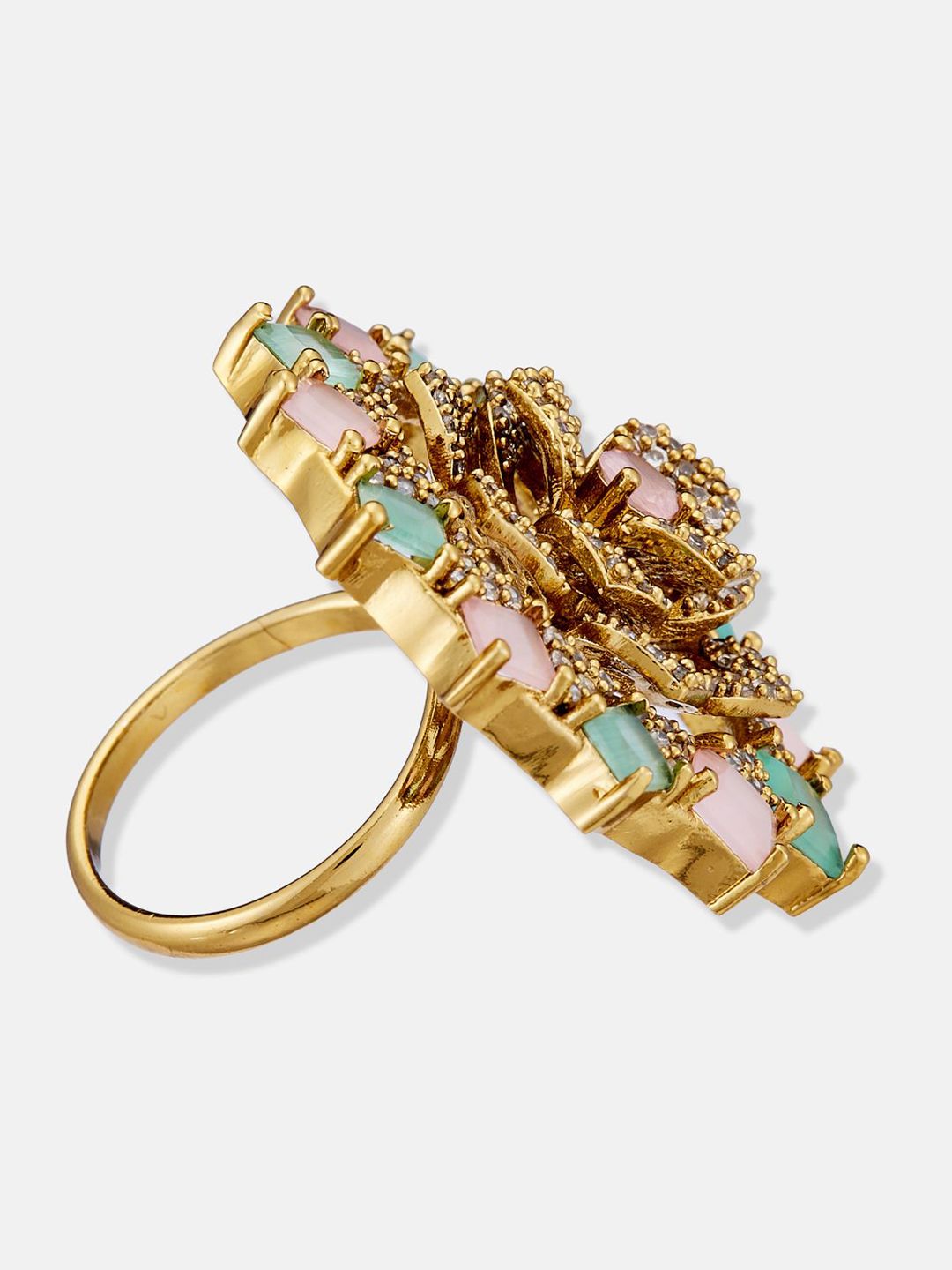 ATIBELLE Gold-Plated Cubic Zirconia Stone Studded Finger Ring