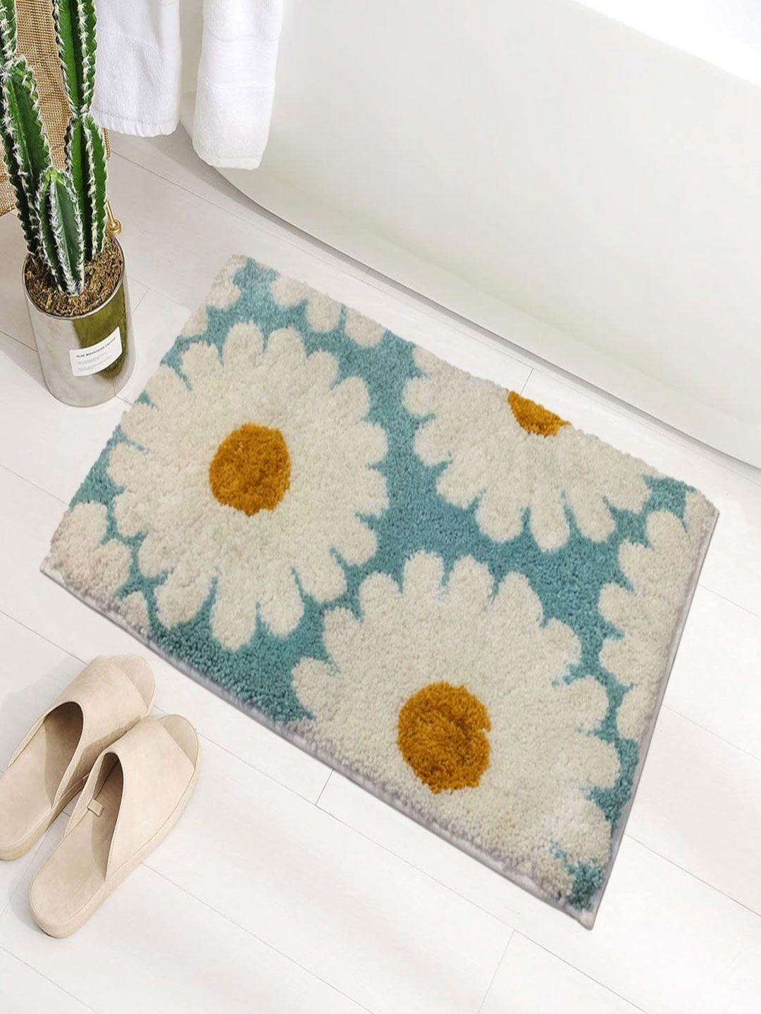 LUXEHOME INTERNATIONAL Blue & White Floral Printed 1780 GSM Non-Slip Bath Rug-picture-27