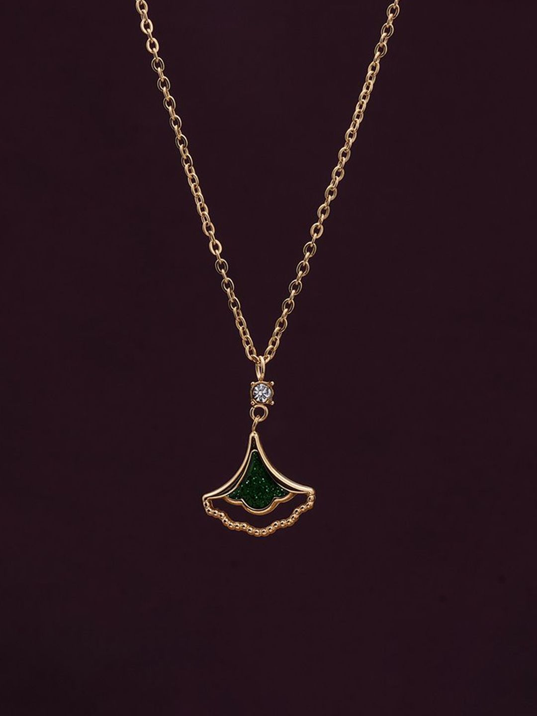 PALMONAS 18K Gold-Plated Cubic Zirconia Studded Ginkgo Leaf Pendant With Chain-picture-48