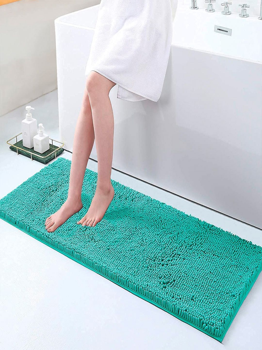 HOKIPO Turquoise Blue Rectangular Bathroom Runner-image-12