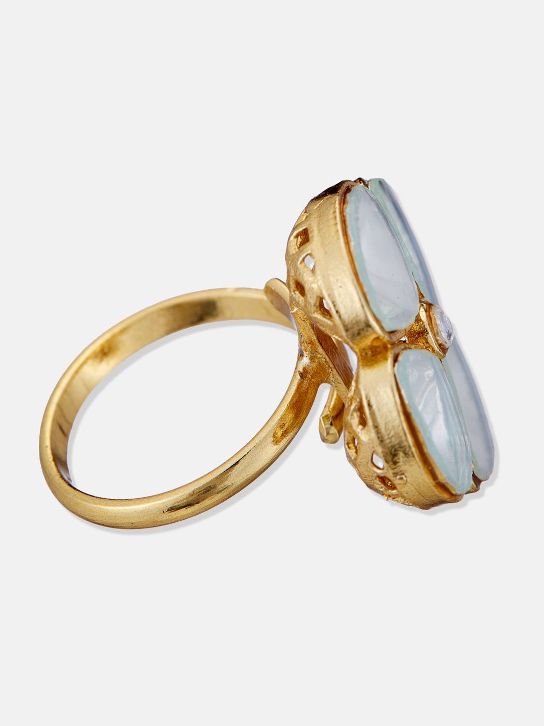 ATIBELLE Gold Plated Cubic Zirconia Stone Studded Floral Shaped Finger Ring