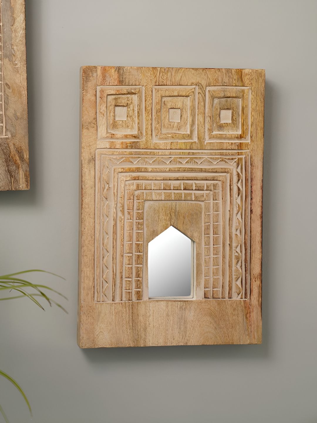 JAYPORE Brown Rectangle Mango Wood Glass Wall Mirror-picture-28