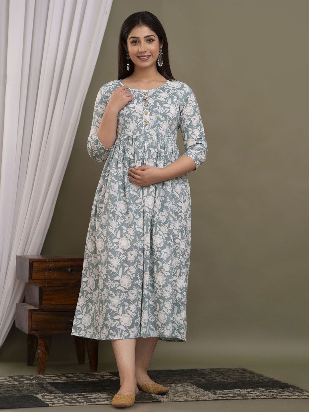 Tulsiram Floral Printed Pure Cotton Maternity Ethnic Dresses-image-6