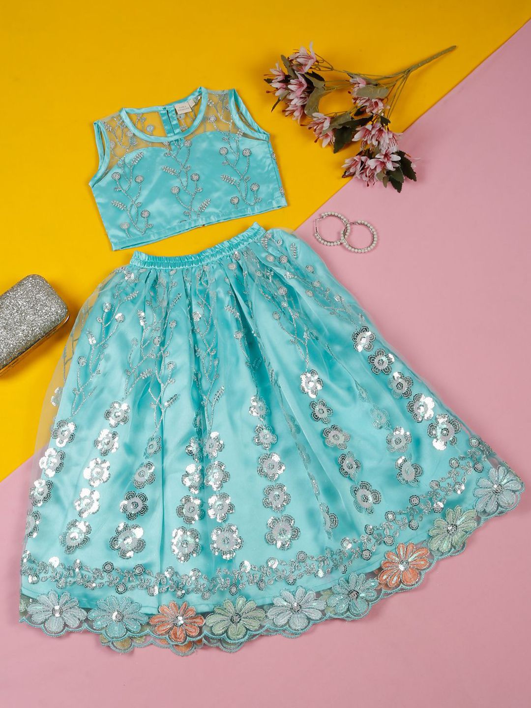 SAKA DESIGNS Girls Embroidered Sequinned Ready to Wear Lehenga &-picture-23