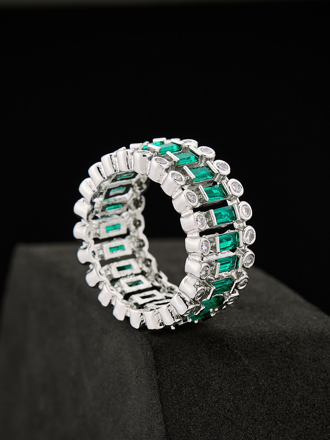 ATIBELLE Silver Plated Cubic Zirconia Stones Studded Finger Ring