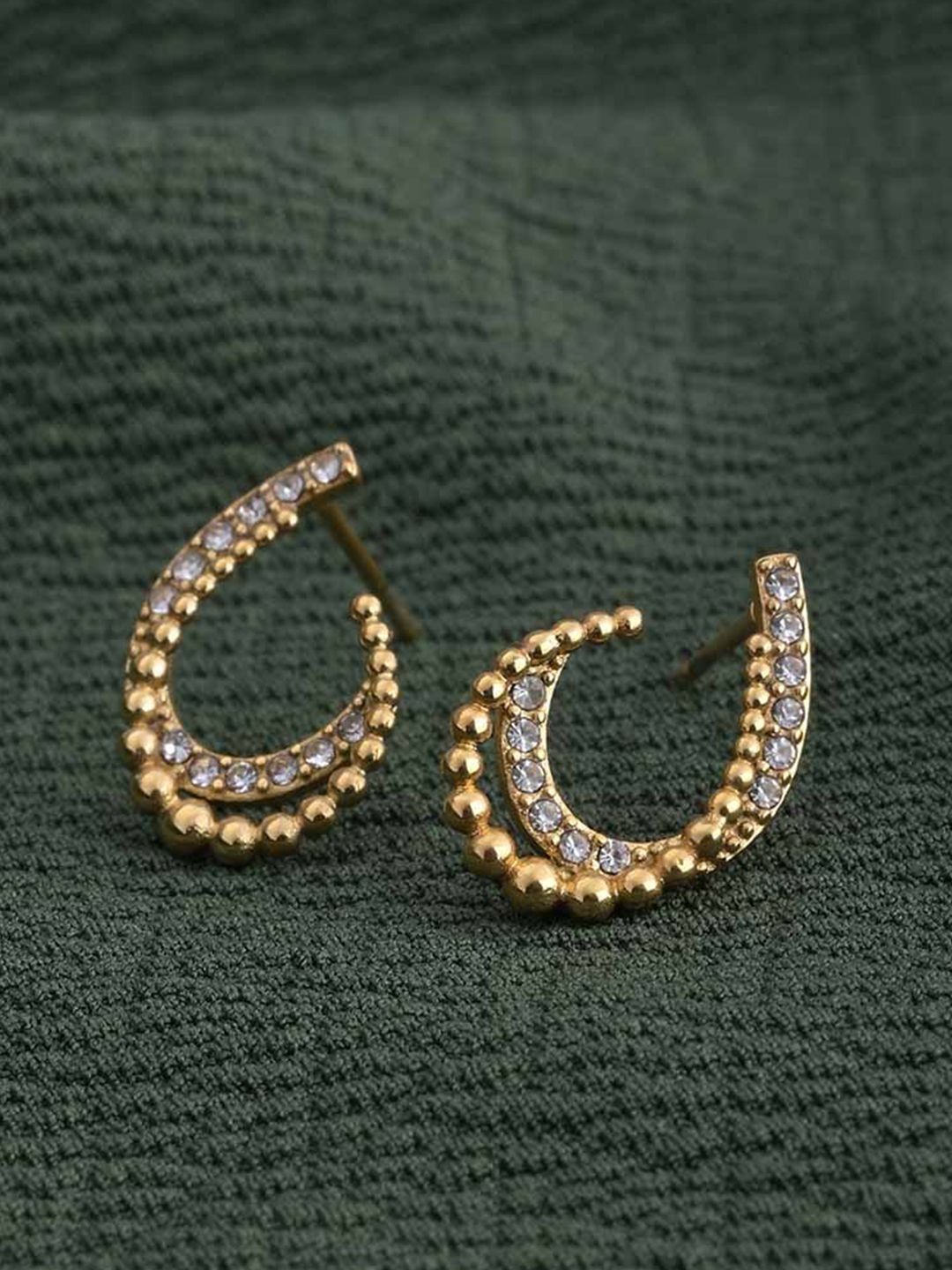 PALMONAS 18KT Gold Plated Stainless Steel Cubic Zirconia Almond Shaped Studs-picture-10