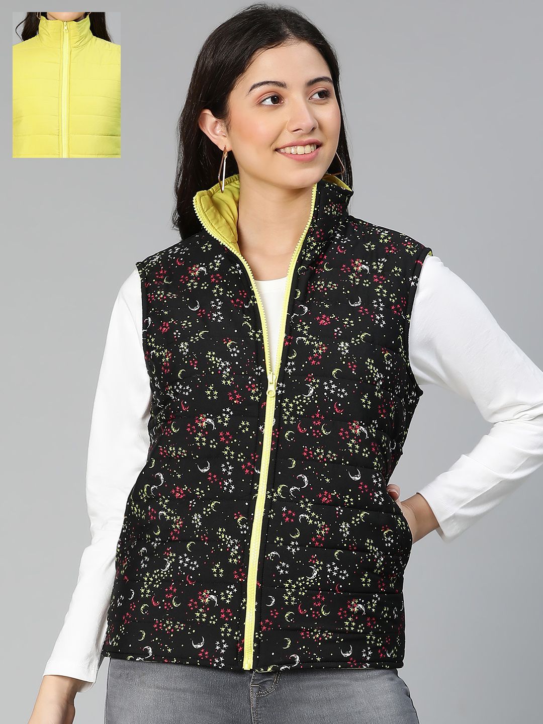 Oxolloxo Women Stand Collar Floral Printed Casual Lightweight Quilted Jacket-picture-16