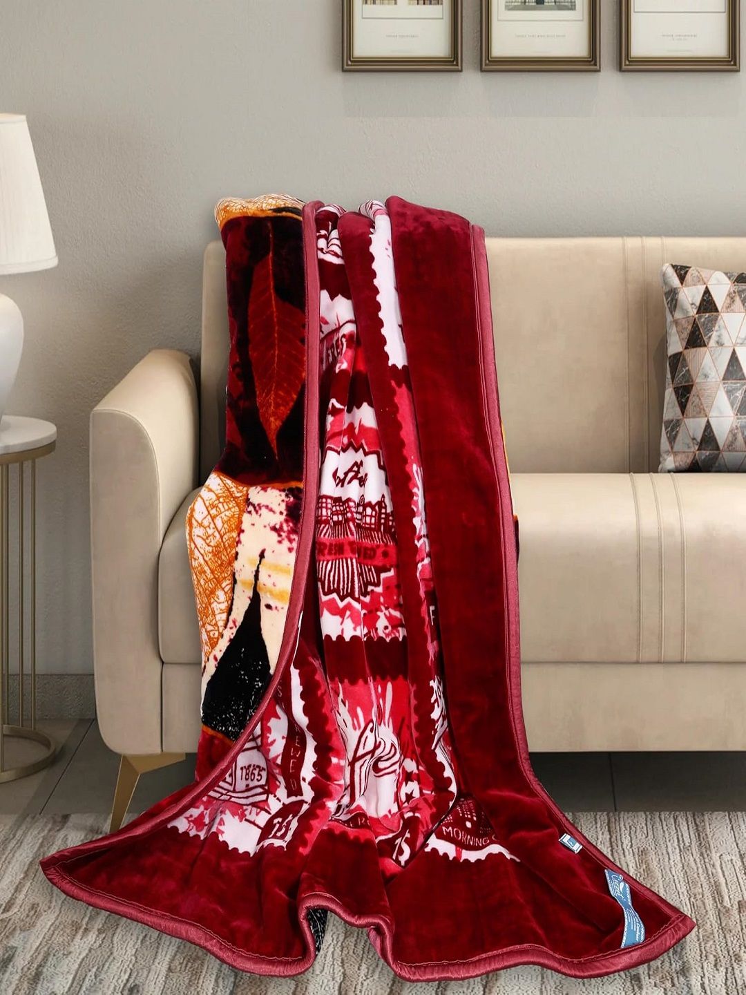 CHICERY Maroon & Red Mink Heavy Winter Double Bed Blanket-image-14