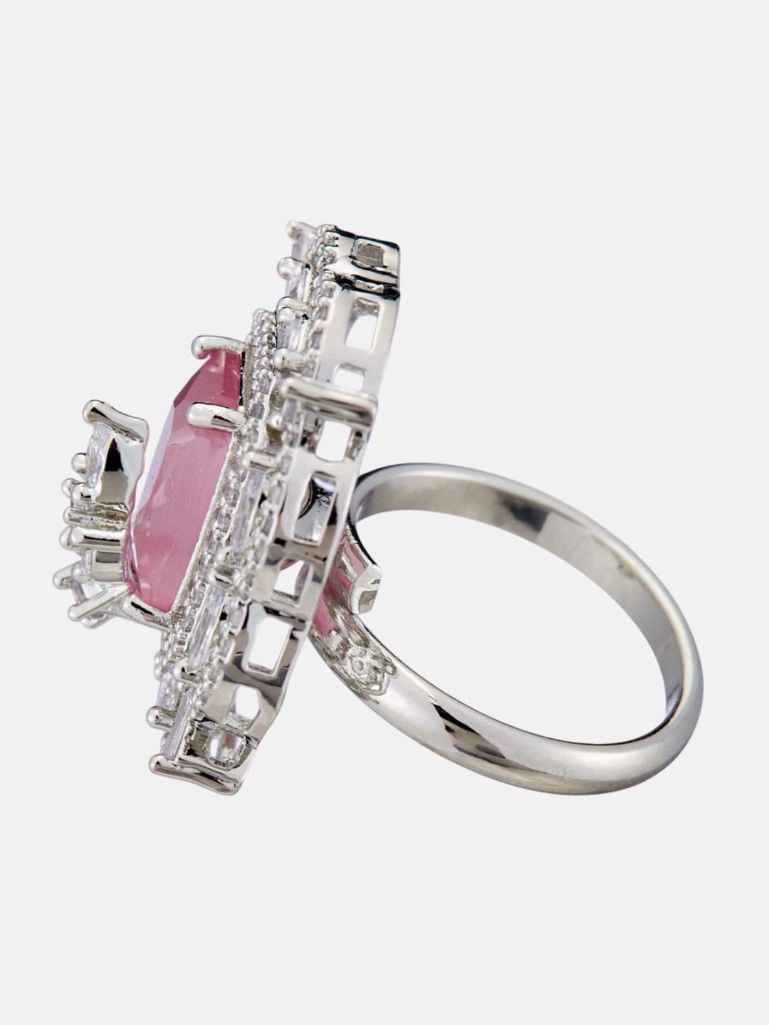 ATIBELLE Silver-Plated Cubic Zirconia Stone Studded Finger Ring
