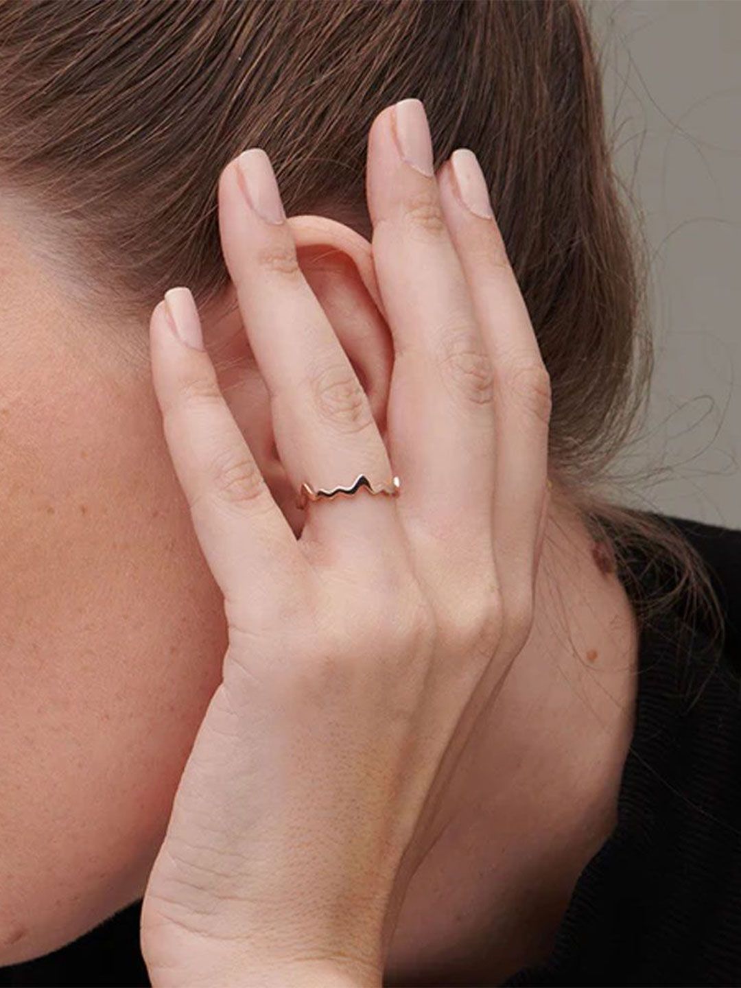 PALMONAS Rose Gold-Plated Stainless Steel Anti Tarnish Zig Zag Ring-picture-38