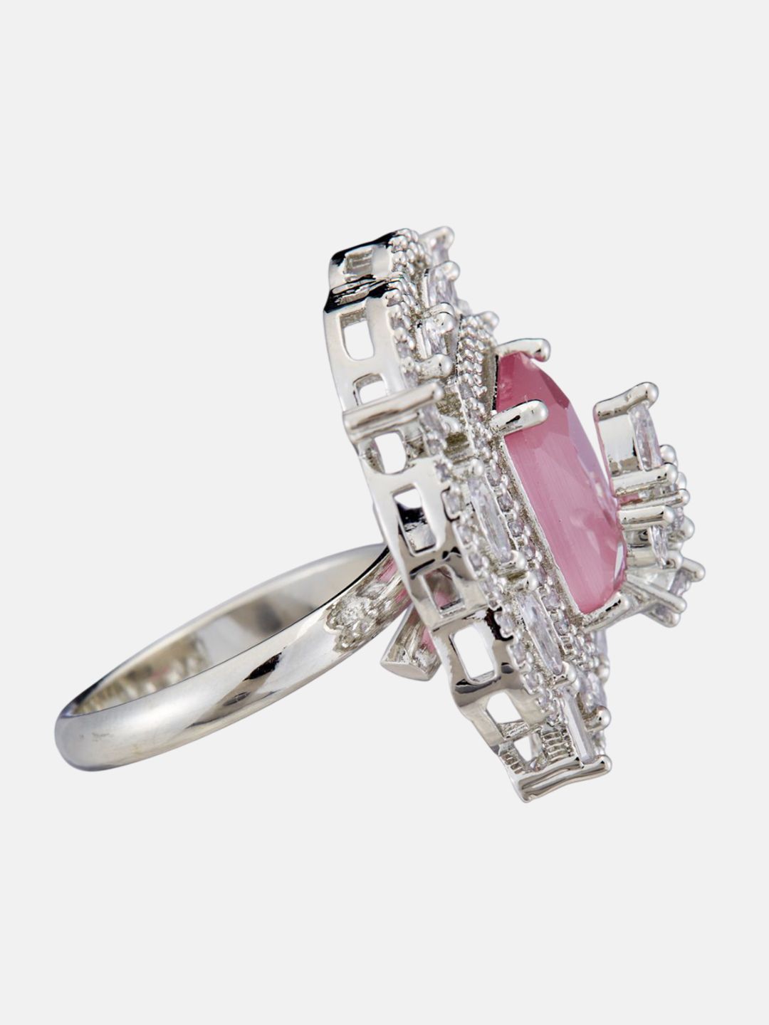 ATIBELLE Silver-Plated Cubic Zirconia Stone Studded Finger Ring