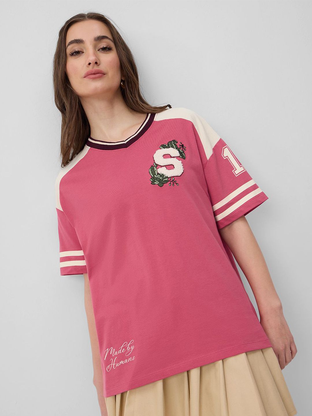 The Souled Store The Souled Store Women Oversized Printed Pink T-Shirts