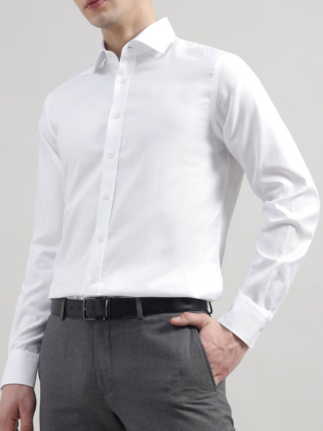HACKETT LONDON Men Spread Collar Solid Cotton Formal Shirt-picture-54