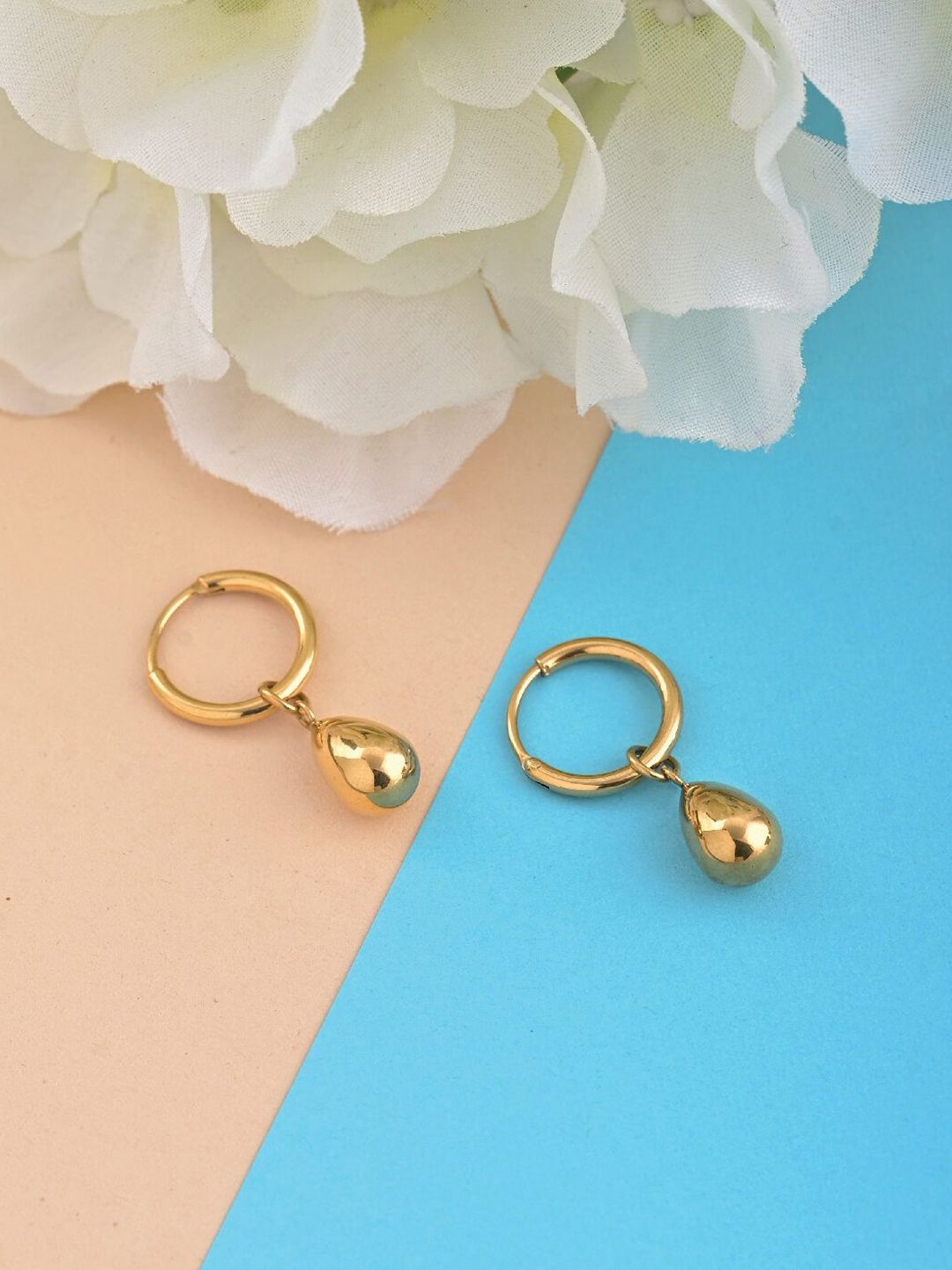 PALMONAS 925 Sterling Silver Gold-Plated Contemporary Waterdrop Hoop Earrings-picture-12
