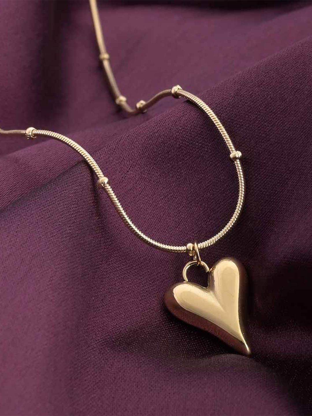 PALMONAS 18KT Gold-Plated Cubic Zirconia Studded Heart Shaped Pendant With Chain-picture-49
