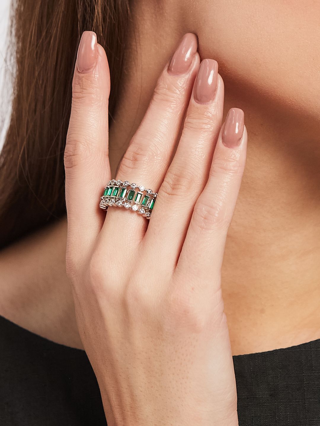 ATIBELLE Silver Plated Cubic Zirconia Stones Studded Finger Ring