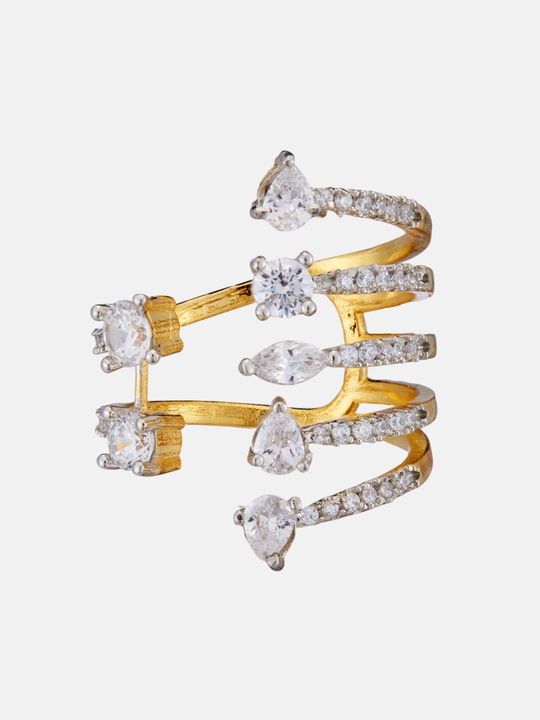 ATIBELLE Gold-Plated Cubic Zirconia Stones Studded Finger Ring