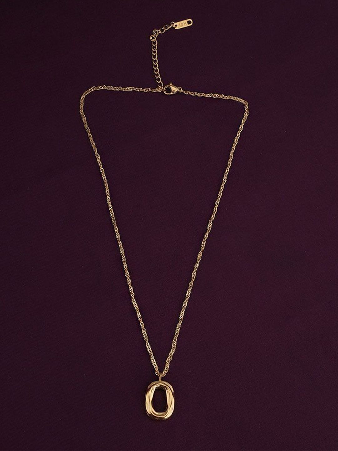PALMONAS 18K Gold-Plated Wobbly Oval Shaped Stainless Steel Pendant With Chain-picture-29