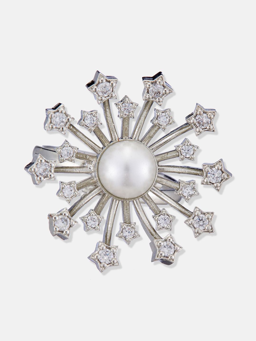 ATIBELLE Silver Plated Cubic Zirconia Stone Studded And Beaded Finger Ring