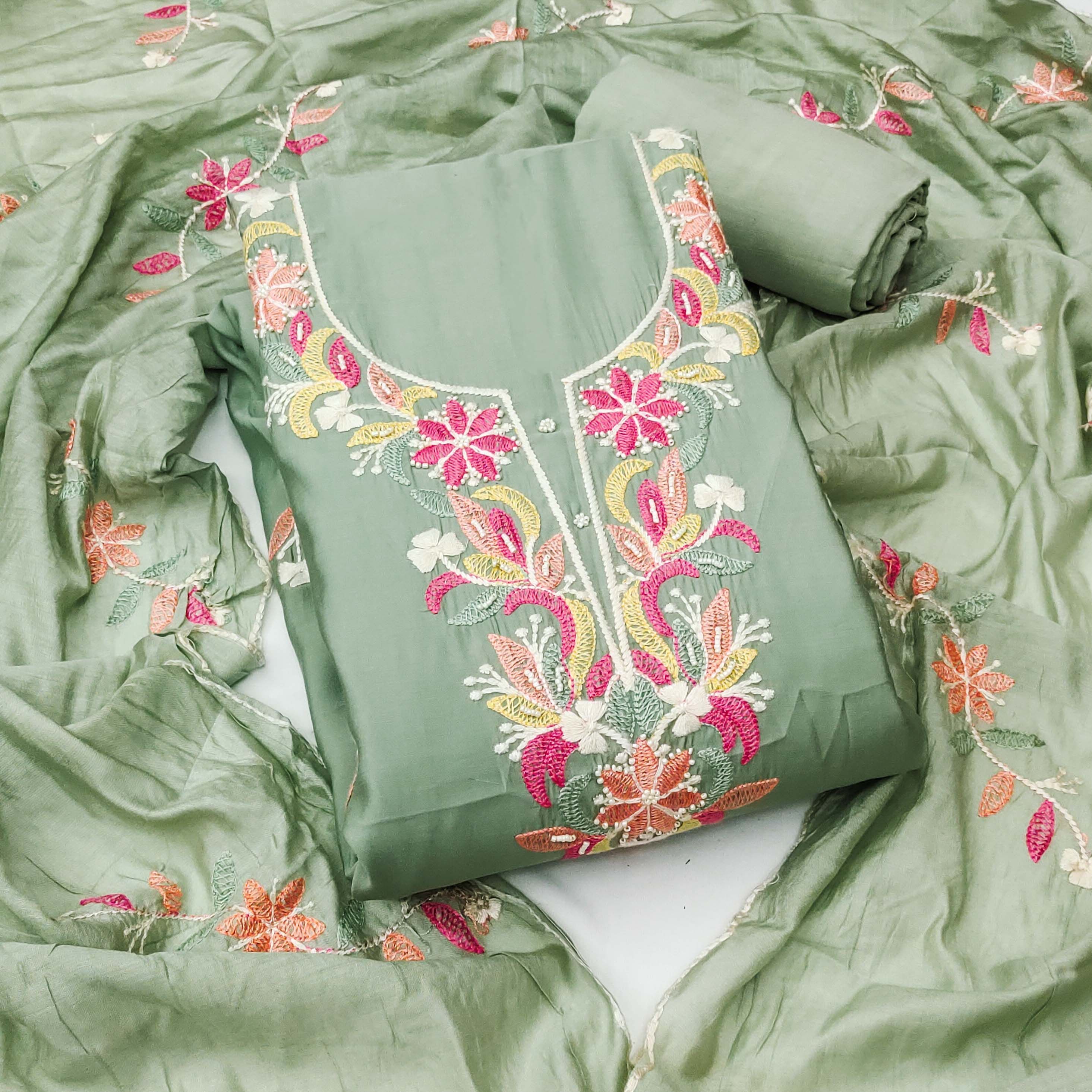 Maroosh Floral Embroidered Zari Work Roman Silk Unstitched Dress Material-picture-42