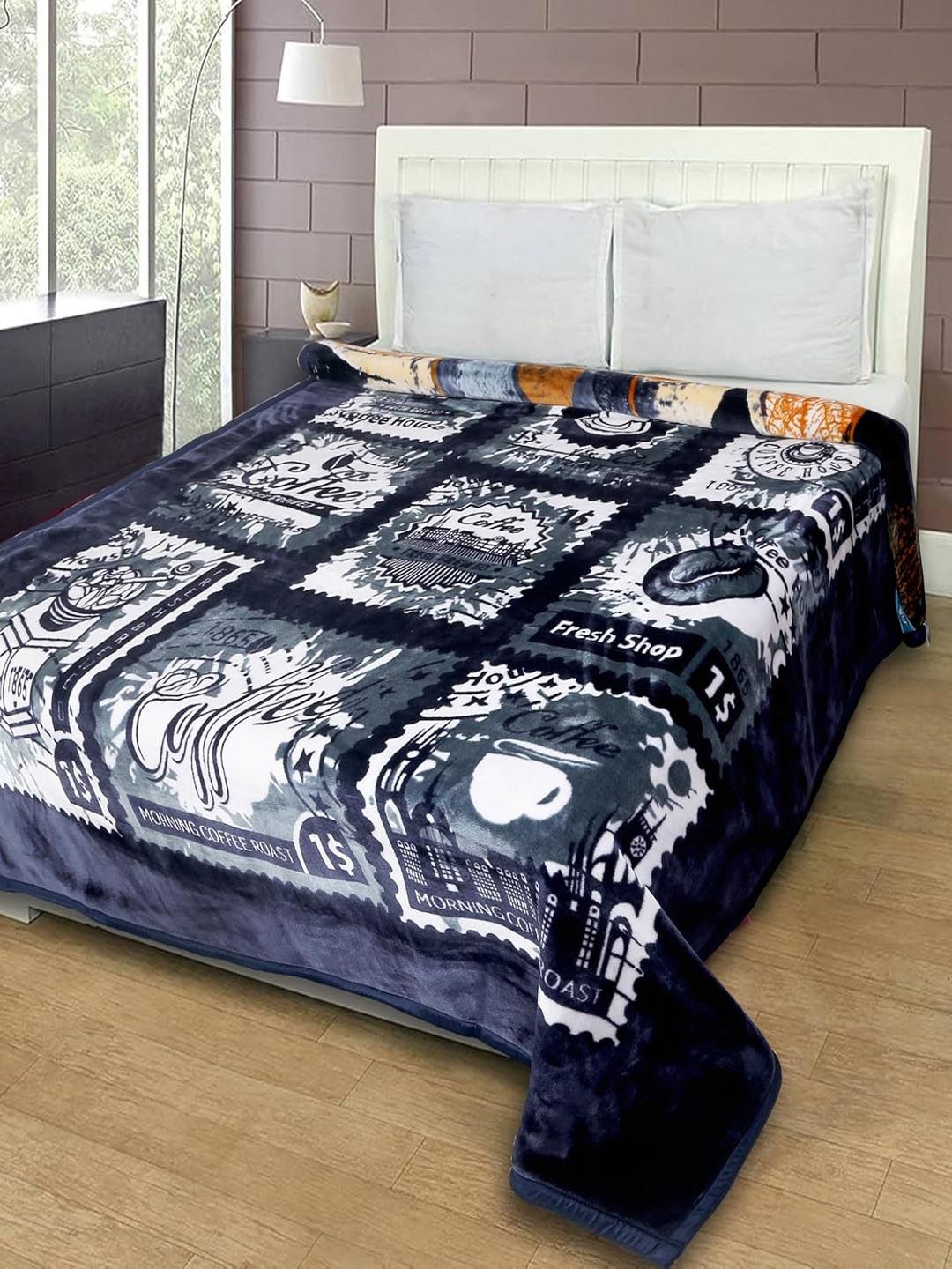 CHICERY Navy Blue & White Mink Heavy Winter Double Bed Blanket-picture-42