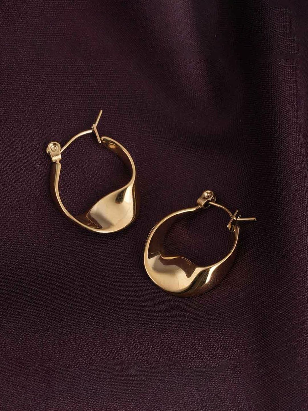 PALMONAS18KT Gold Plated Stainless Steel Wobbly Circle Hoop Earrings-image-30