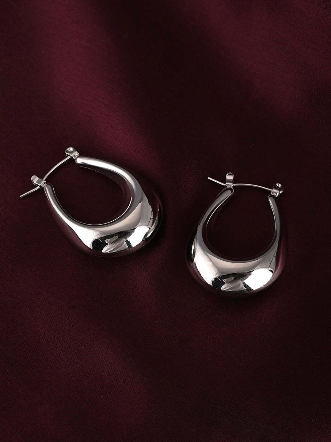 PALMONAS 925 Silver Plated Contemporary Stainless Steel Hoop Earrings-picture-26