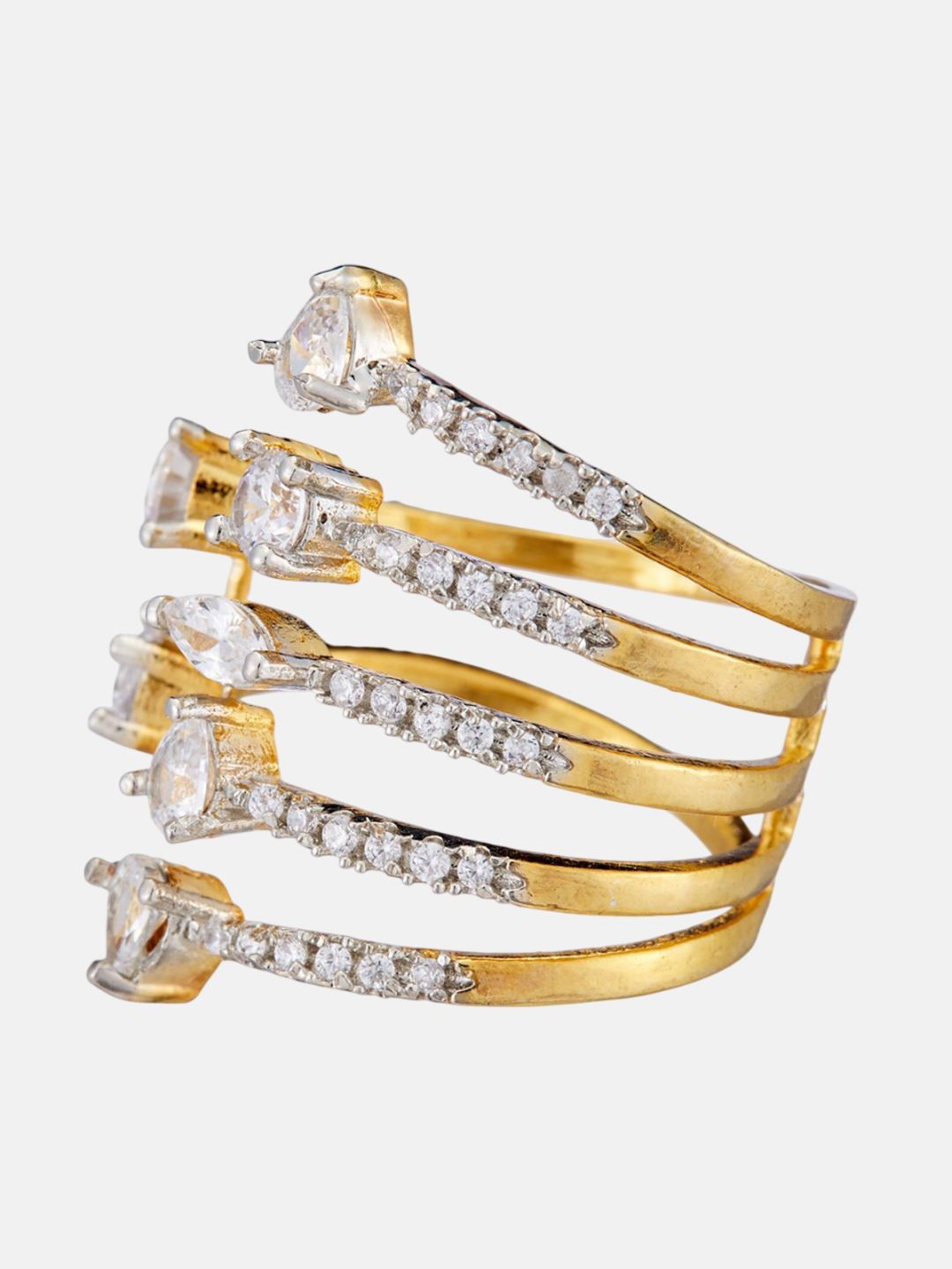 ATIBELLE Gold-Plated Cubic Zirconia Stones Studded Finger Ring